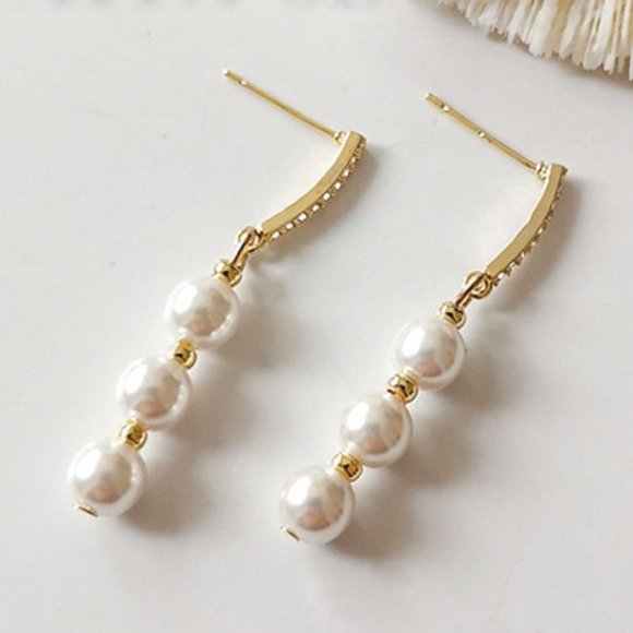 +NEW 18K Gold Diamond Pearl Drop Earrings - Picture 7 of 7